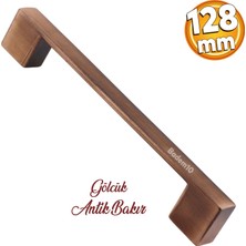 Badem10 Gölcük Düz (128 mm - 12.8 cm) Antik Bakır Metal Mobilya Mutfak Çekmece Dolabı Dolap Kapak Kulbu Kulp Kulpları