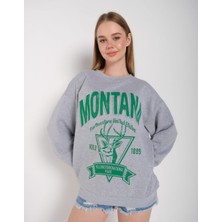 Çtn Mntn Baskılı Içi Şardonlu Uzun Bisiklet Yaka Sweatshirt