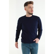 Julude Lacivert Erkek Bisiklet Yaka Desenli Triko Kazak P-00005896