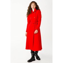 Esswaap Boğum Yakalı Kruvaze Manto  Kırmızı