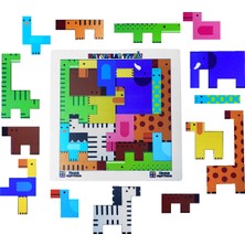 Hamaha Eğitici Ahşap Oyuncak Mini Hayvanlar Animals Puzzle Yapboz Bultak Tetris