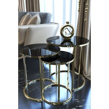 Hausev C Zigon Gold Metal Zigon Sehpa Kırılmaz Siyah Cam