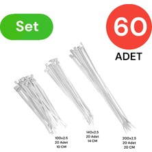 Tek-İş Plastik Kablo Bağı Klipsi Cırt Kelepçe Set 100-150-250 x 2.5 mm Beyaz (20 x 3) 60 Adet