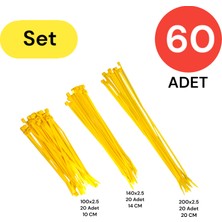 Tek-İş Plastik Kablo Bağı Klipsi Cırt Kelepçe Set 100-150-200 x 2.5 mm Sarı (20 x 3) 60 Adet