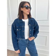 Arzu Emiroğlu Crop Mavi Denim Ceket