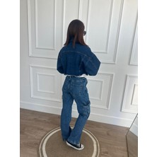 Arzu Emiroğlu Crop Mavi Denim Ceket