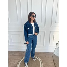 Arzu Emiroğlu Crop Mavi Denim Ceket