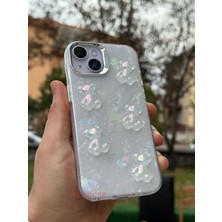 SPHONE Apple iPhone 14 Kılıf Hologramlı Renkli Kalp Kurdele 3D Kabartmalı Ayıcık Kabartmalı Emoji Kristal Şeffaf