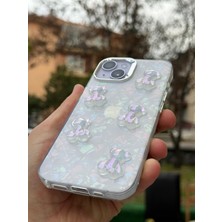 SPHONE Apple iPhone 14 Kılıf Hologramlı Renkli Kalp Kurdele 3D Kabartmalı Ayıcık Kabartmalı Emoji Kristal Şeffaf