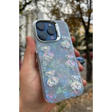 SPHONE Apple iPhone 15 Pro Max Uyumlu Kılıf Renkli Kalp Kurdele 3D Kabartma Ayıcık Emoji Kristal Şeffaf Clear