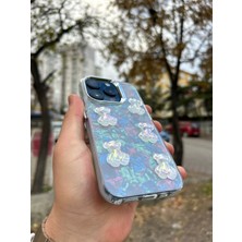 SPHONE Apple iPhone 15 Pro Max Uyumlu Kılıf Renkli Kalp Kurdele 3D Kabartma Ayıcık Emoji Kristal Şeffaf Clear