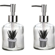Bosphorus Banyo Seti Cam Sıvı Sabunluk 2 Adet,kaktüs 1 Desen 300ML 7,6X15,5CM
