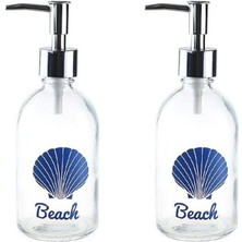 Bosphorus Banyo Seti Cam Sıvı Sabunluk 2 Adet,plaj Yazılı 6X6X10CM 250ML