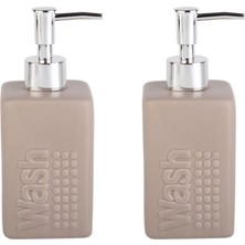 Bosphorus Banyo Seti Seramik Sıvı Sabunluk 2 Adet Bej Modern 7X7X17CM 300ML