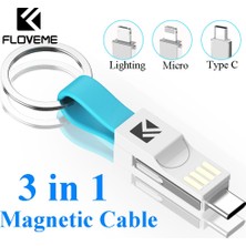 Sourcingasia Floveme 3 In 1 USB Kablosu Mikro USB C Tipi Aydınlatma Kablosu iPhone Xr x Samsung 2A Mini Anahtarlık Şarj Cihazı Şarj Kabloları (Yurt Dışından)