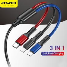 Sourcingasia Awei CL-971 3 In 1 Tip C Hızlı Şarj Kablosu 2.4A USB Mikro Şarj Cihazı Telefon Kabloları iPhone iPad Xiaomi Huawei Için Örgülü Tel (Yurt Dışından)