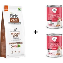 Brit Care Hypo-Allergenic Weight Loss Tavşan Etli  Dengeleyici Yetişkin Köpek Maması 12KG + 2 Adet Chefs Choice Kuzulu Pirinçli Ezme Yetişkin Köpek Konseve Maması 400 gr