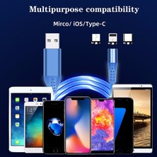 Sourcingasia Mvqf 3in1 Manyetik Akış Aydınlık Aydınlatma Şarj Cep Telefonu Kabloları Kablosu Şarj Kablosu Xiaomi LED Mikro USB C Iphone Için (Yurt Dışından)