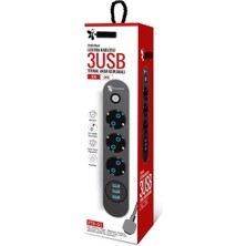 ÇELİKWORK FTR001 Termal Akım Korumalı 3'lü Priz 3 usb, 2 mt Kablo 10A, Sigortalı Çoklayıcı