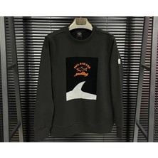Paul & Shark  Flok Kadife Köpek Balığı Baskılı Sweatshirt