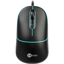 Lenovo Lecoo MS110 USB Kablolu RGB 2400DPI 4 Tuşlu Sessiz Click Optik Mouse Siyah