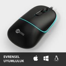 Lenovo Lecoo MS110 USB Kablolu RGB 2400DPI 4 Tuşlu Sessiz Click Optik Mouse Siyah