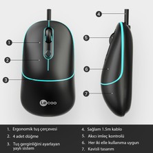 Lenovo Lecoo MS110 USB Kablolu RGB 2400DPI 4 Tuşlu Sessiz Click Optik Mouse Siyah