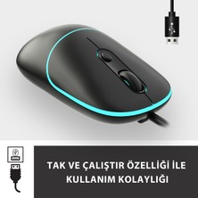 Lenovo Lecoo MS110 USB Kablolu RGB 2400DPI 4 Tuşlu Sessiz Click Optik Mouse Siyah