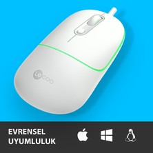 Lenovo Lecoo MS110 USB Kablolu RGB 2400DPI 4 Tuşlu Sessiz Click Optik Mouse Beyaz