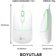 Lenovo Lecoo MS110 USB Kablolu RGB 2400DPI 4 Tuşlu Sessiz Click Optik Mouse Beyaz