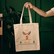 Cemira Yılbaşı Hediyesi Kişiye Özel Isimli Geyikli Yeniyıl Temalı Bez Çanta Tote Bag