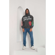 Black Horn Lucky Me I See Ghosts Kanye Baskılı Kapüşonlu Oversize Sweatshirt