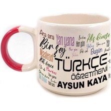 Mor Mürekkep Kişiye Özel Türkçe Öğretmeni Baskılı Kırmızı Kulplu P Kupa