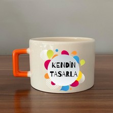 Mor Mürekkep Kendin Tasarla Turuncu Kulplu Seramik C Fincan