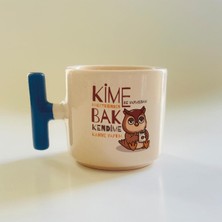 Mor Mürekkep Kime Ne Yaptıysam Hakkettiğinden Baskılı Mavi Kulplu T Kupa