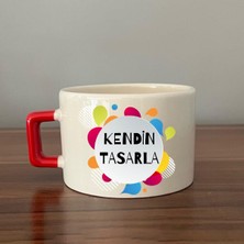 Mor Mürekkep Kendin Tasarla Kırmızı Kulplu Seramik C Fincan
