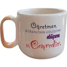 Mor Mürekkep Öğretmen Öğrencinin Gülüşüne Düşen Ilk Cemredir Baskılı Turuncu Kulplu Arya Çay Kupa