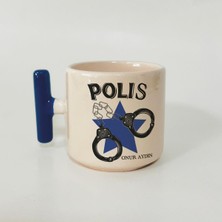 Mor Mürekkep Kişiye Özel Polis Kelepçe Baskılı Mavi Kulplu T Kupa