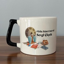 Mor Mürekkep Kişiye Özel Fizik Öğretmeni Baskılı Siyah Kulplu D Kupa