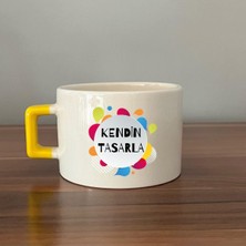 Mor Mürekkep Kendin Tasarla Sarı Kulplu Seramik C Fincan