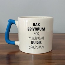 Mor Mürekkep Hak Ediyorum Her Milimini Bu Dik Gülüşün Baskılı Mavi Kulplu D Kupa