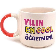 Mor Mürekkep Yılın En Cool Öğretmen Baskılı Kırmızı Kulplu P Öğretmenler Günü Kupa