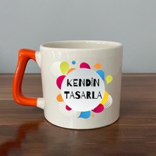 Mor Mürekkep Kendin Tasarla Turuncu Kulplu Seramik D Kupa