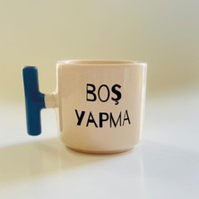Mor Mürekkep Boş Yapma Baskılı Mavi Kulplu T Kupa