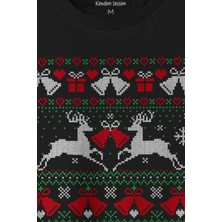 Kendim Seçtim Yılbaşı Hediye Geyik 2024 Christmas Happy New Year Baskılı Siyah T-Shirt  Tişört