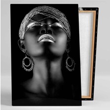 Canvasum Afrikalı Siyahi Gümüş Küpeli Kadın Afrıcan Woman Kanvas Tablo AR030115