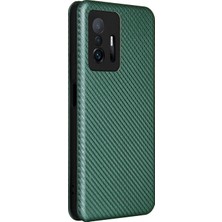 4U Sky Karbon Fiber Doku Hassas Kesim Otomatik Emzersiz Anti Drop Anti Deri Deri Telefon Kılıfı Kapak Xiaomi 11T/11T Pro-Yeşiller Için Kart Yuvası (Yurt Dışından)