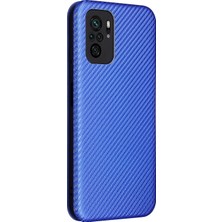 4U Sky Otomatik Emilmiş Stand Karbon Fiber Doku Xiaomi Redmi Için Deri Kabuk Kapağı Not 10 4g/redmi Not 10S/POCO M5S 4g-Blue (Yurt Dışından)