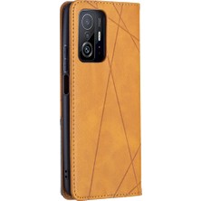 4U Sky Rhombus Benzeri Baskı Deri Standı Koruyucu Telefon Kasası, Xiaomi 11T/11T Pro-Sarı Için Kart Yuvalı Kabuklu (Yurt Dışından)