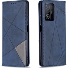 4U Sky Rhombus Benzeri Deri Deri Stand Koruyucu Telefon Kılıfı, Xiaomi 11T/11T Pro-Blue Için Kart Yuvalı Kabuk Kabuğu (Yurt Dışından)